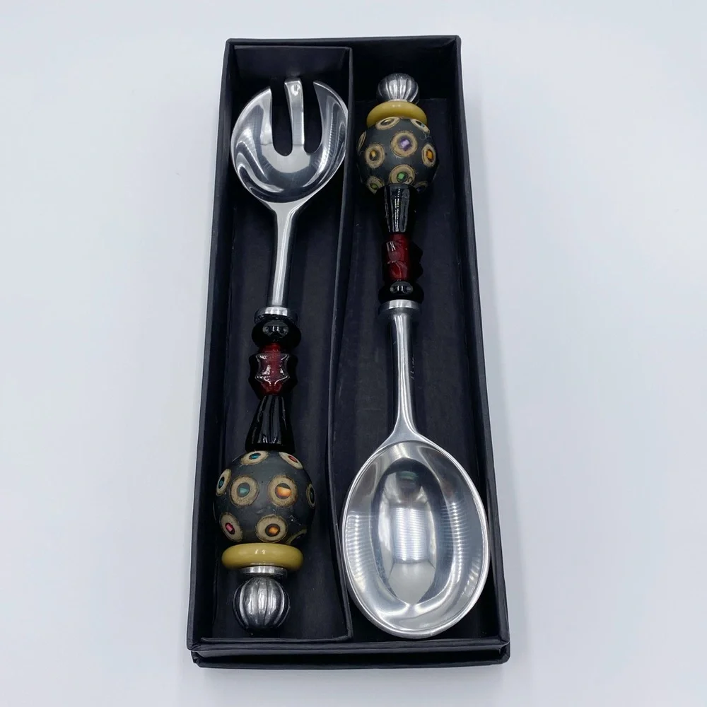 South Coast Beaded Salad Turners Fork Spoon Set